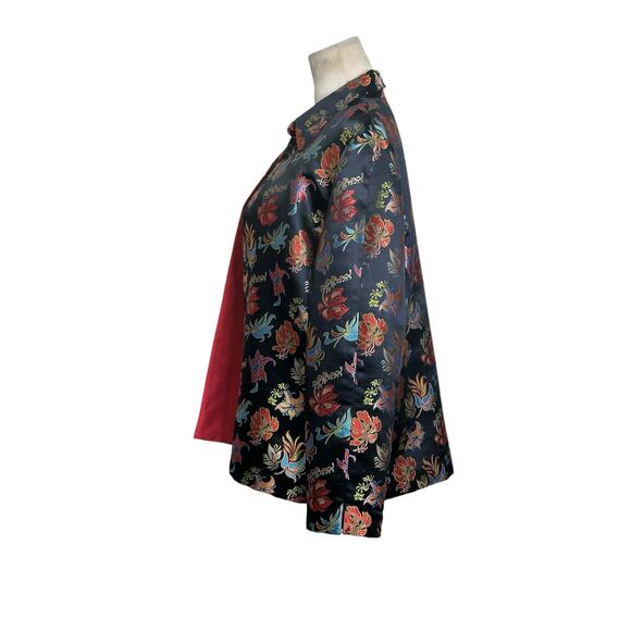 Reversible black red floral embroidered Asian inspired blazer size Medium - Picture 4 of 16